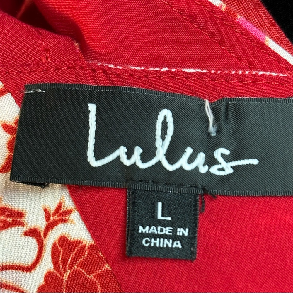 LULUS- Boho Red 🌹Floral Deep V-Neck Mini Dress (L) - Picture 11 of 13